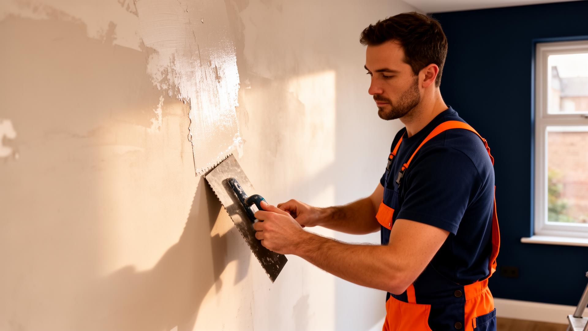 Plasterer skimming wall in Liverpool